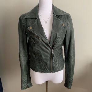 Forest/Dark olive green leather Moto jacket
